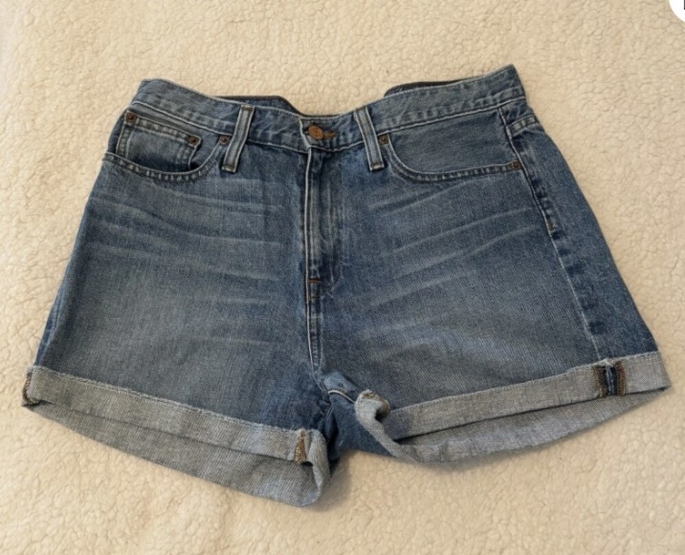 J. Crew Denim Shorts Stretch Blue Jean Denim Shorts Folded Cuff Size 29